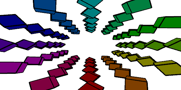 rows of colored cubes extending from the edge of the picture towards the center.
