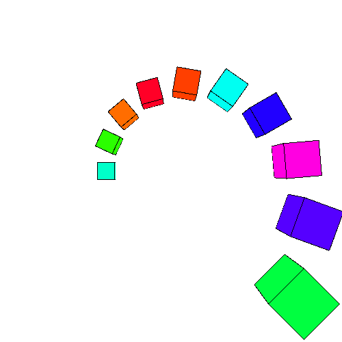 arc of colored cubes gradually increasing in size.