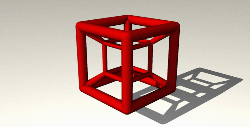 Animation of computer generated hypercube rotating in four dimensional space.