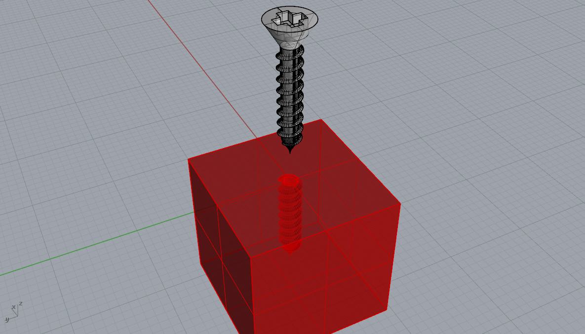screw hovering above semi-transparent block with screw hole in block