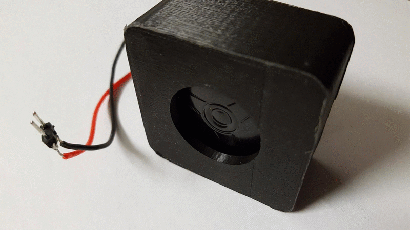 animation showing a few shots of the small 3D printed speaker and the speaker component itself.