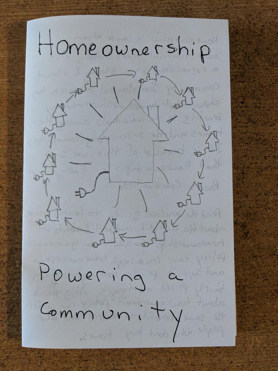 house illustration in center with small, identical house illustrations in a ring around center house. The text says "Homeownership" and "Powering a Community".