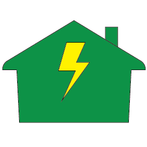 house illustration with chimney and lightening bolt symbol in the center