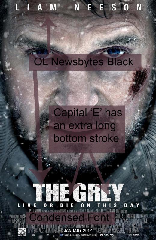 Movie poster for the movie The Grey with fonts identified.