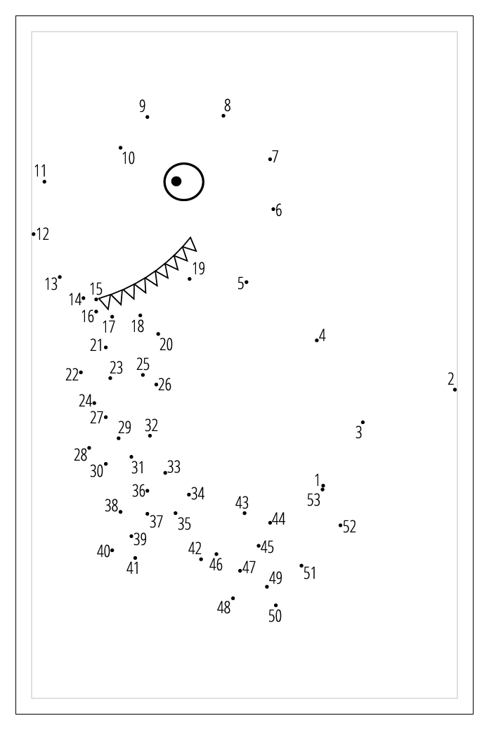 Connect the dots puzzle that becomes a Tyrannosaurus Rex after connecting the dots