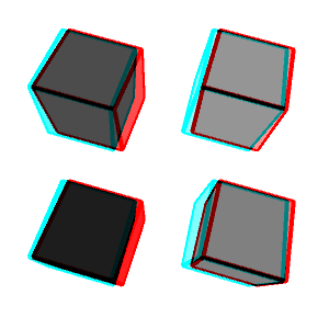four cubes with black edges. All the cube faces are shades of gray.