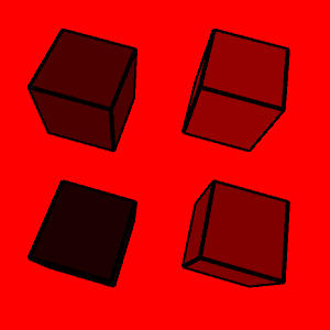 four cubes with black edges and a red background. All four cubes have reddish colored faces.