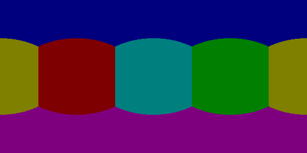 rectangle with six colors. Four of them are squares lined up across the center, and the top and bottom are 2 other colors.