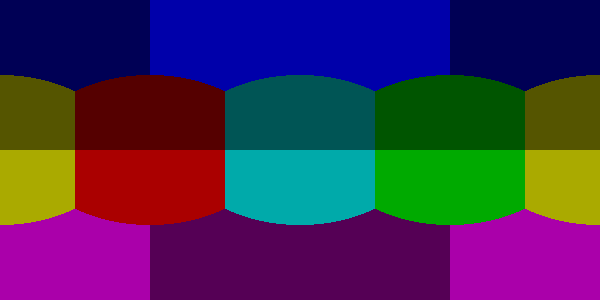 rectangle with twelve colors. Eight of them are rectangles lined up across the center, and the top and bottom are four other colors.