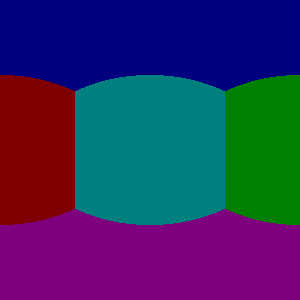 square with five colors. Three of them are squares lined up across the center, and the top and bottom are 2 other colors.
