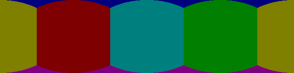 short rectangle with six colors. Four of them are squares lined up across the center, and the remaining spaces above and below are 2 other colors.