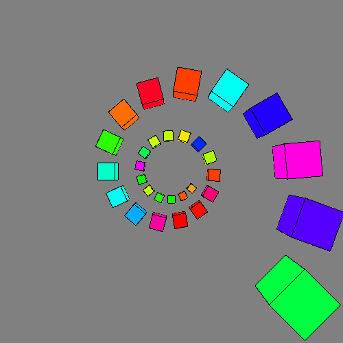 spiral of colored cubes emerging from the center of the image.