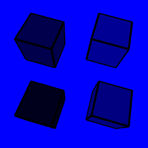 four cubes with black edges, blue faces, with a blue background.