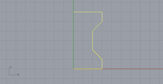 Gray grid with green and red axis lines and crude outline of rook chess piece