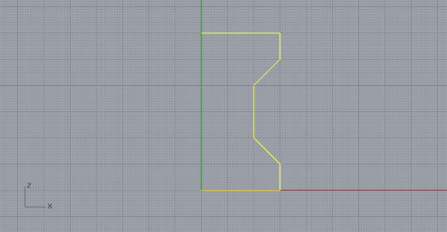 Gray grid with green and red axis lines and crude outline of rook chess piece