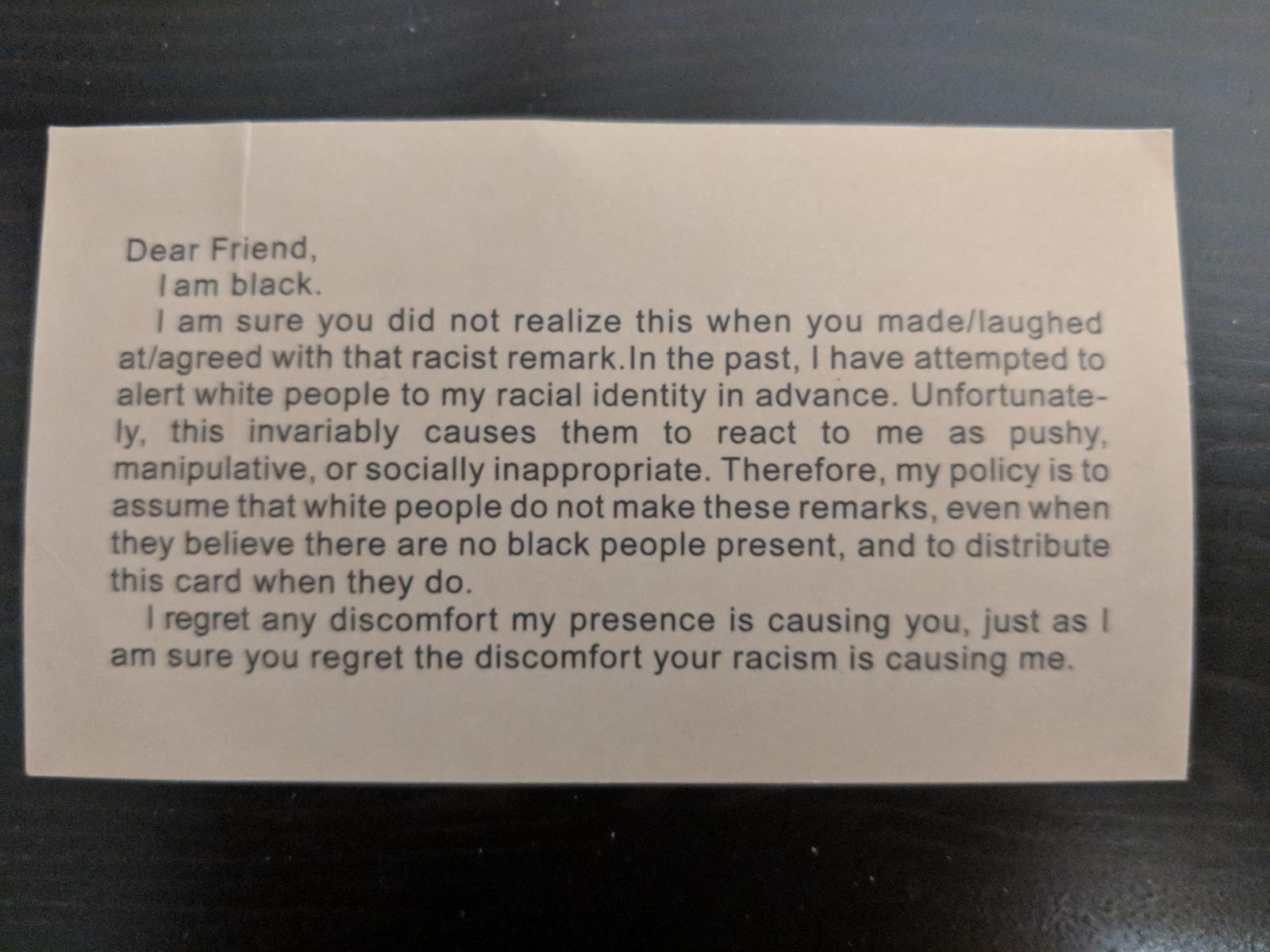 business card that starts with the words, 