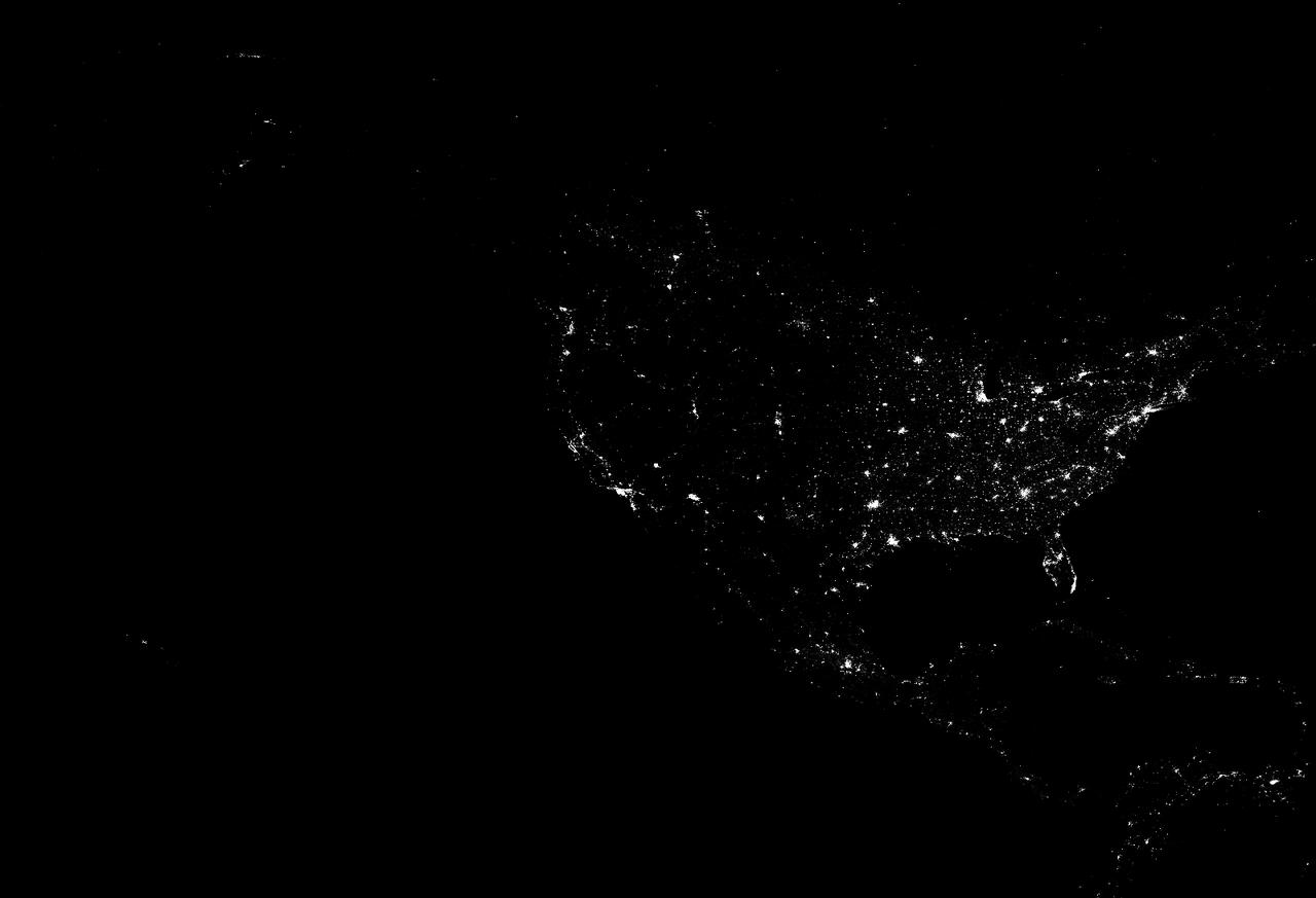 satellite view of north america at night